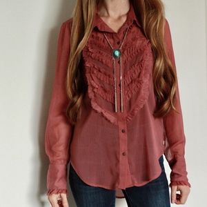 free people, sheer ruffle tuxedo top, xs